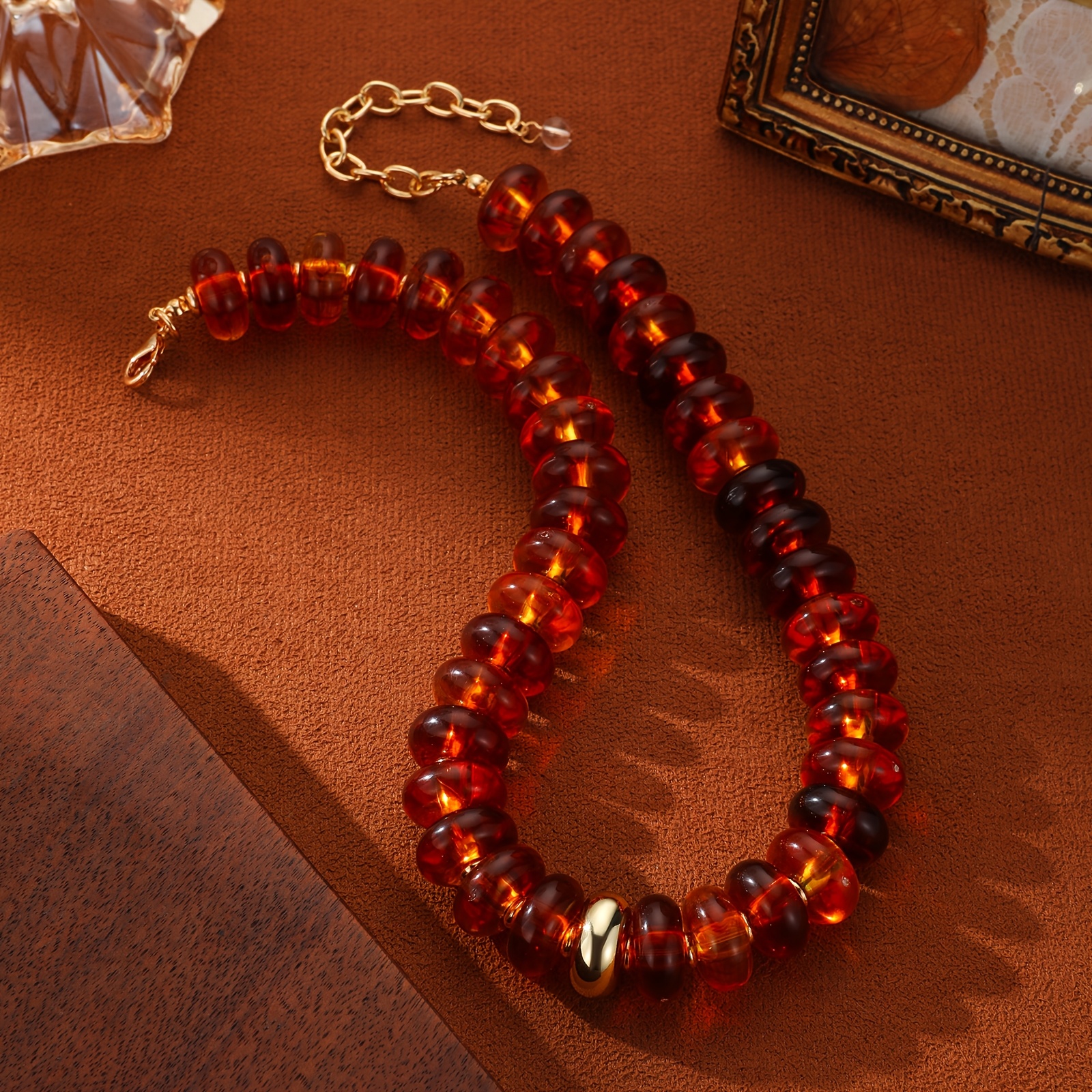 2D Flat Multicolor Marbled Resin Disc Choker Necklace, Boho Style